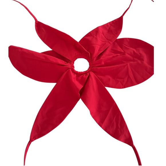 Flower five petal top adjustable straps tie back carnelian red one size - Picture 5 of 7